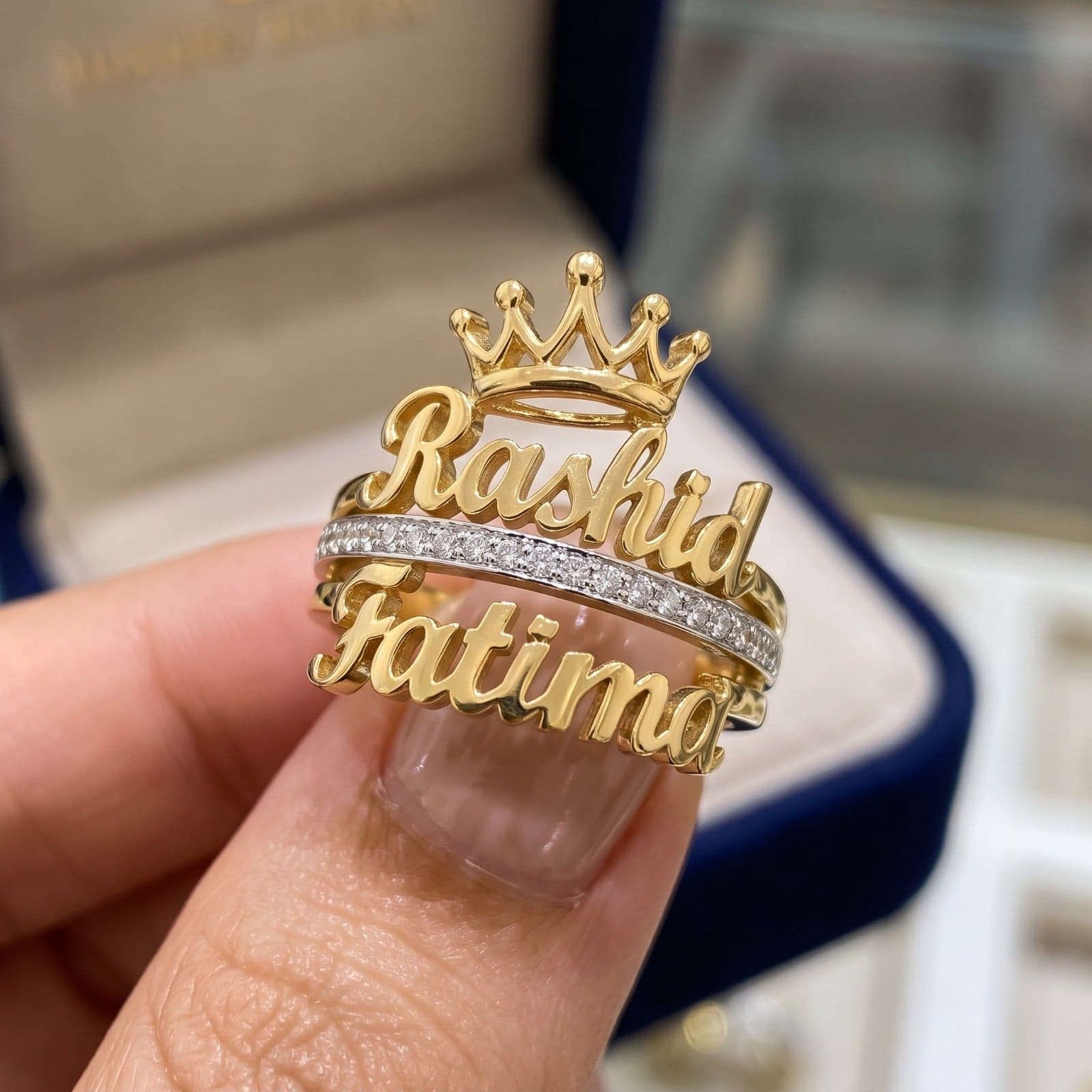 Crown Style Couple Name Ring