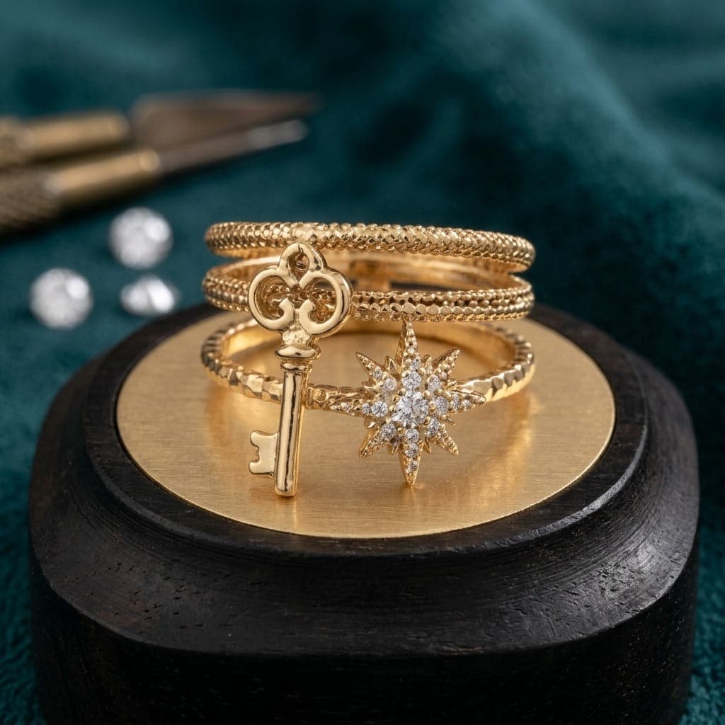 Gold Key & Star Ring